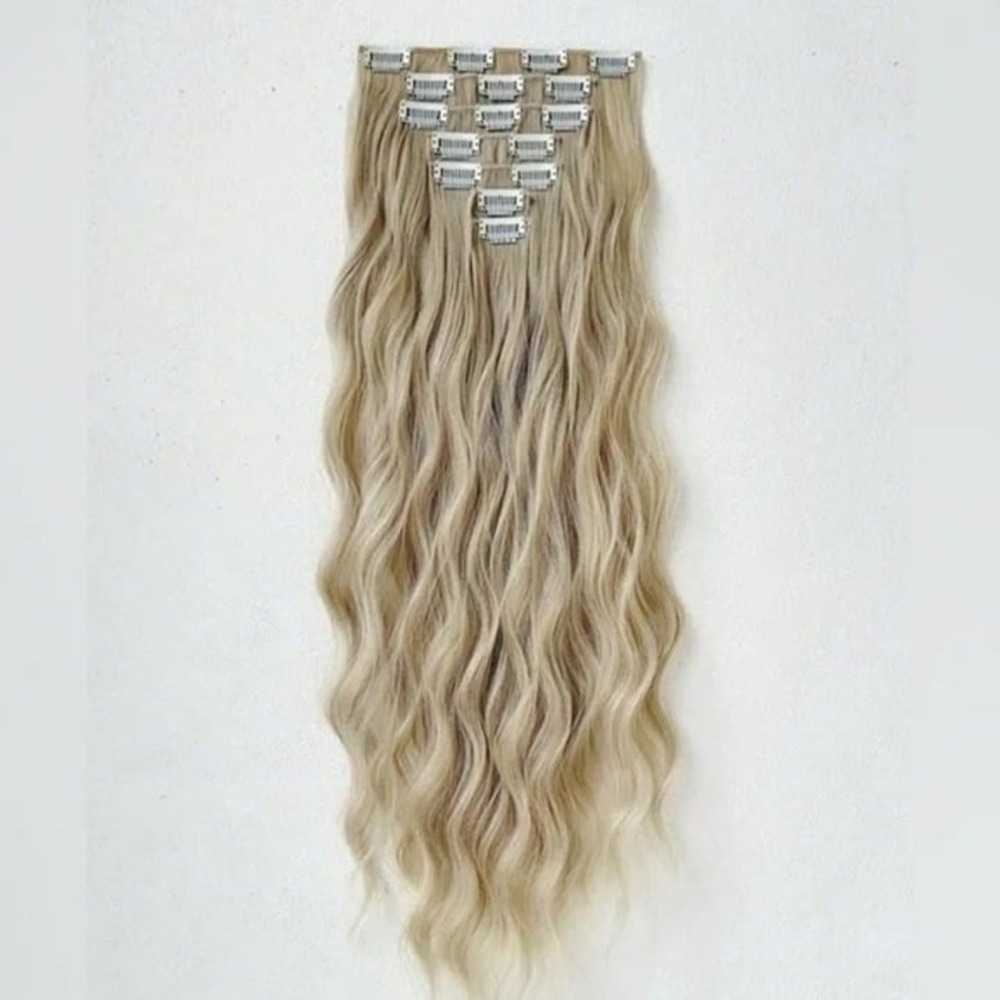 24 In Clip in light Ash Blonde Wavy Hair Extensions Human hair blend